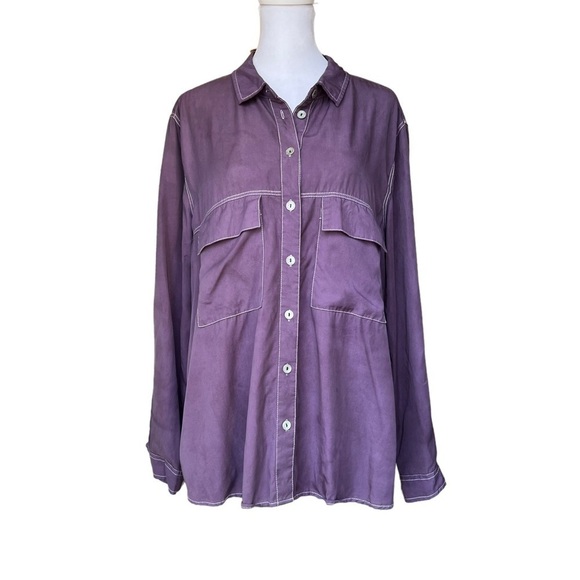 Native Youth - Tencel Utility Western Button Down Unisex Shirt Purple Sz Large - Picture 1 of 5